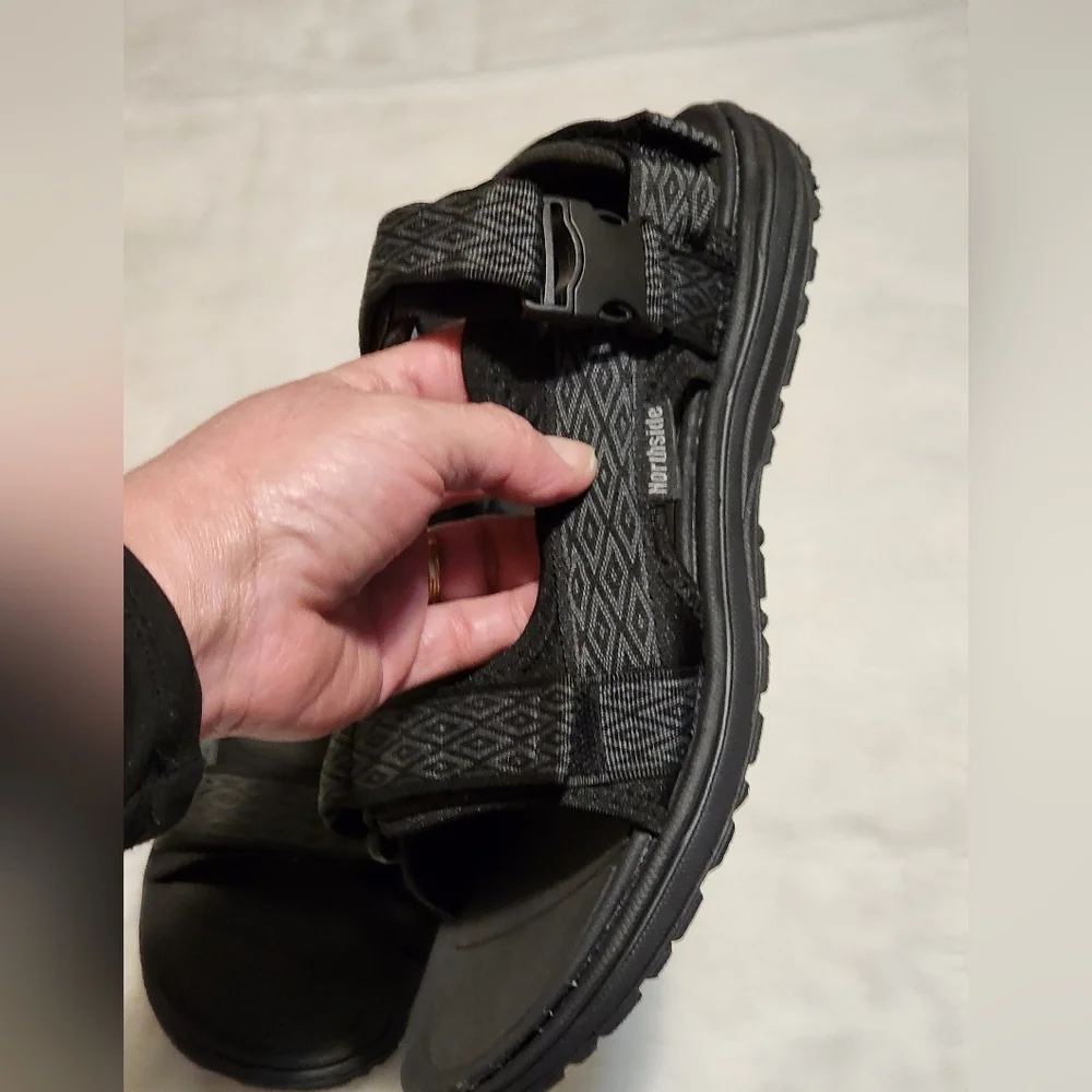 Black Sporty Sandals with Adjustable Straps and Contoured Footbed